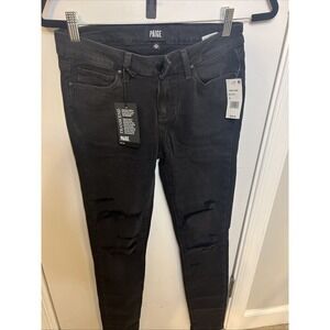 Paige NWT Verdugo Ultra Skinny Jeans Women's Size 28 Black With Rip Stretch New